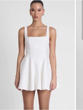 LEAU SLOANE Square Neck Corset Mini Dress, White Dress, White Graduation Dress